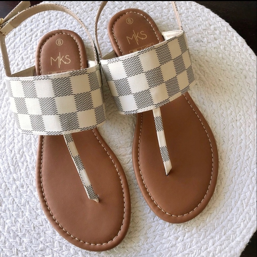 Boutique Checker Banded T-Strap Slingback Sandal - Picture 2 of 6
